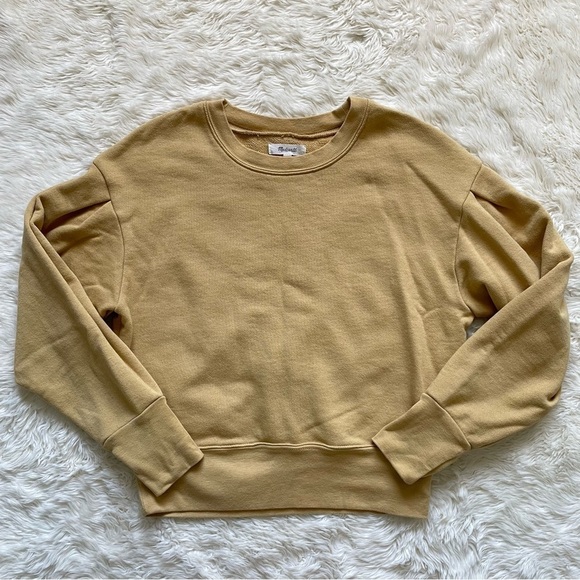 Madewell Sweatshirt Marled Pleat-Sleeve Pullover Long Sleeve Yellow Gold S - Picture 1 of 12